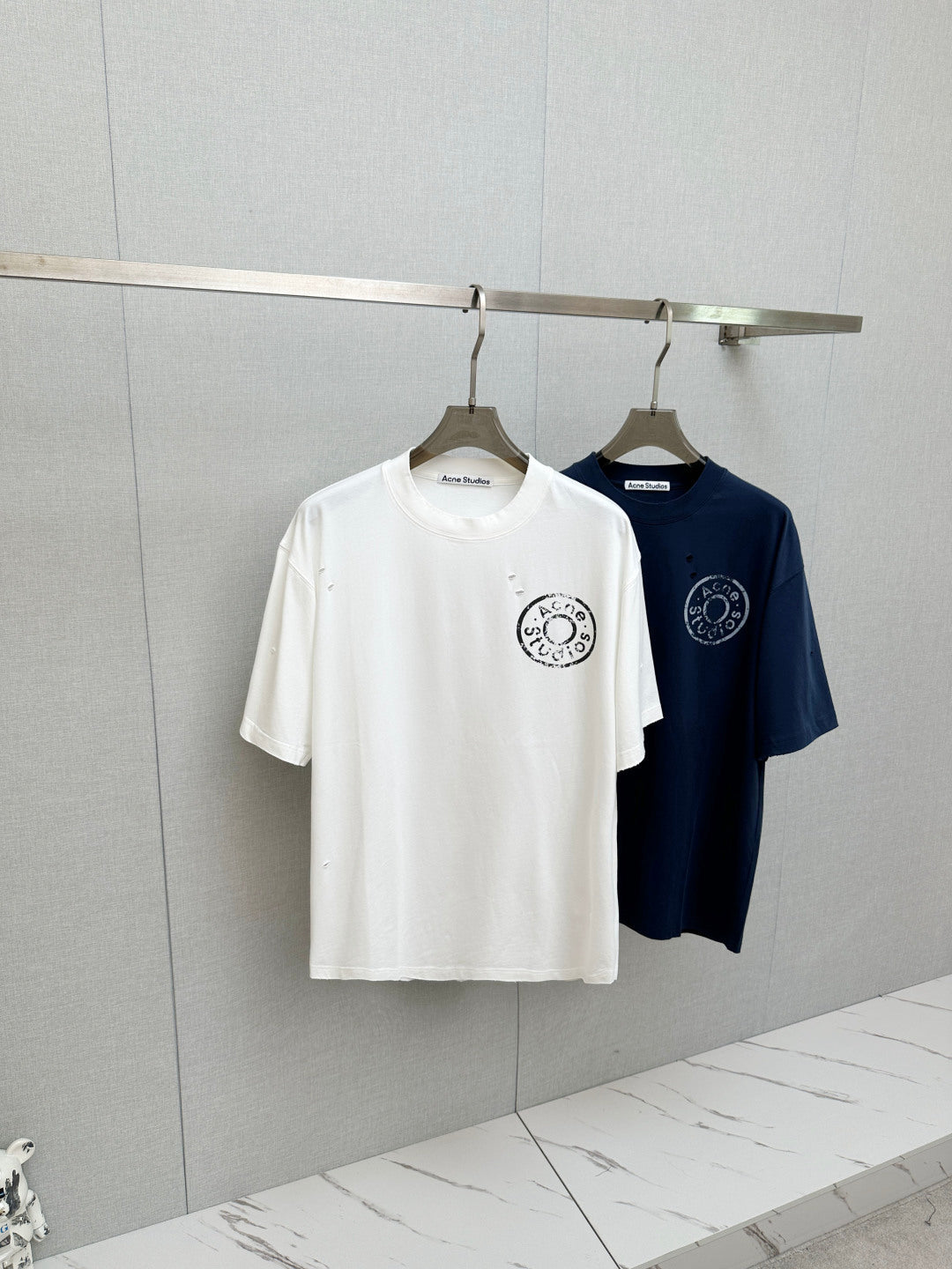 Acne Studios Circular Stamp‑Print Distressed Crew‑Neck Short‑Sleeve T‑Shirt,