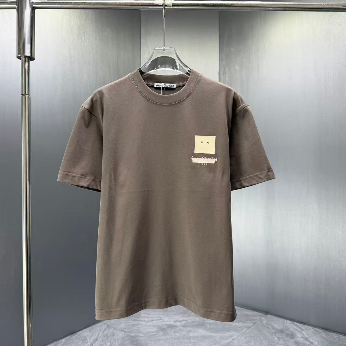 Acne Studios Square‑Face Patch 1996 Graphic Crew‑Neck Short‑Sleeve T‑Shirt