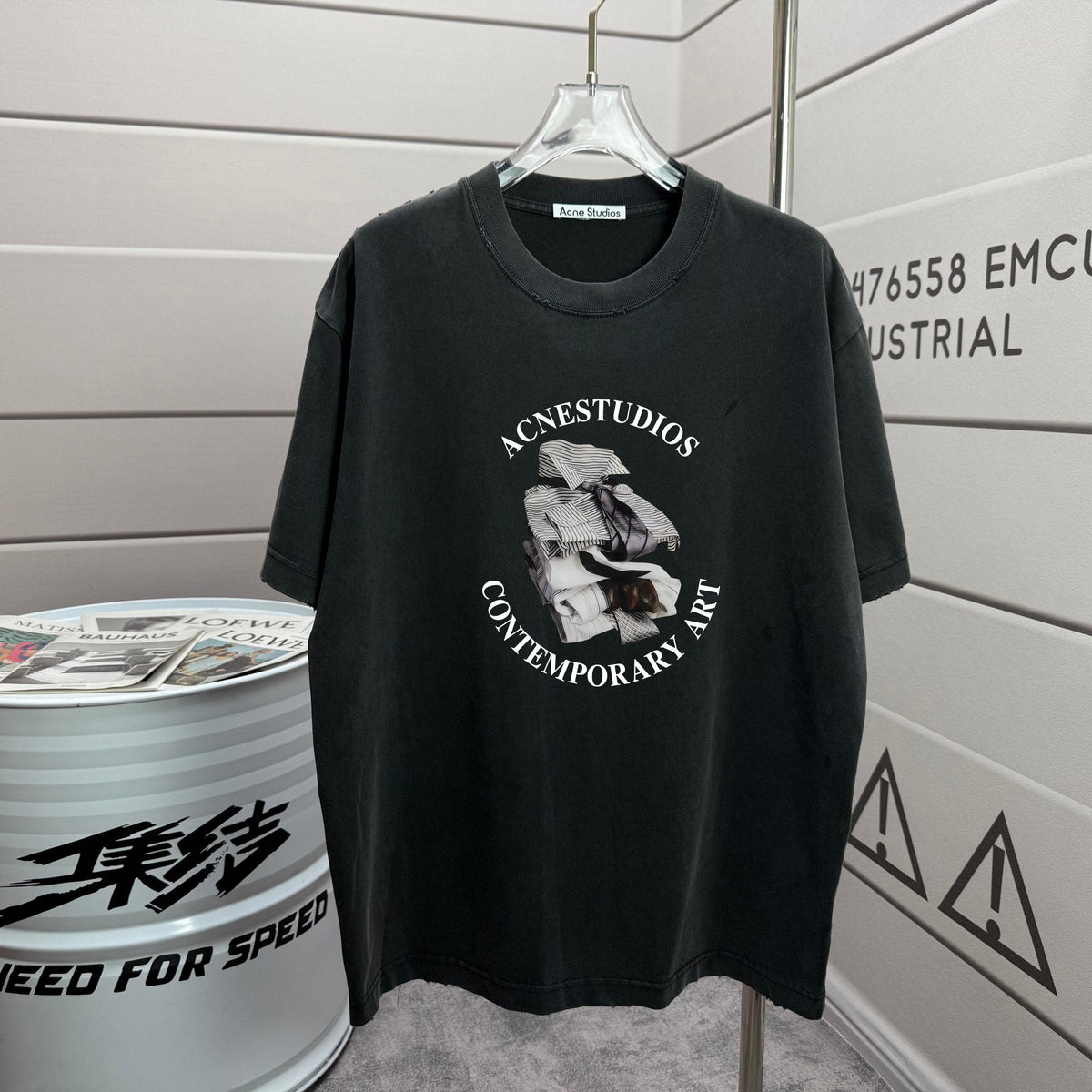 Acne Studios Contemporary‑Art Circular Graphic Distressed‑Trim Crew‑Neck Short‑Sleeve T‑Shirt
