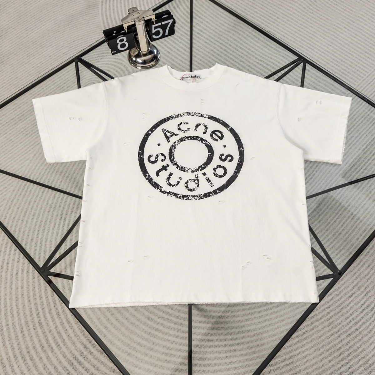 Acne Studios Circular Logo Distressed Crew‑Neck Short‑Sleeve T‑Shirt