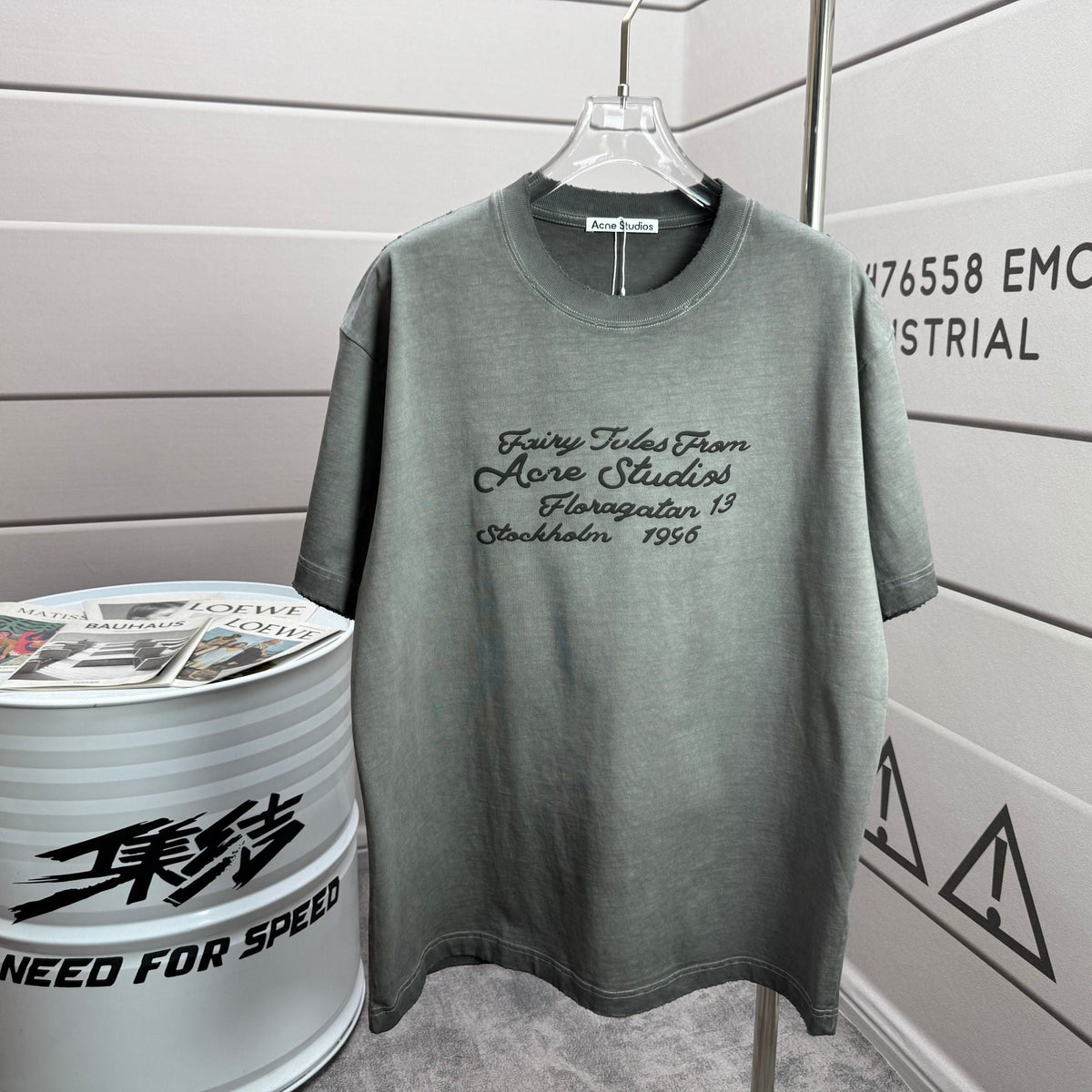 Acne Studios Fairy‑Tales Cursive‑Text Distressed‑Trim Crew‑Neck Short‑Sleeve T‑Shirt