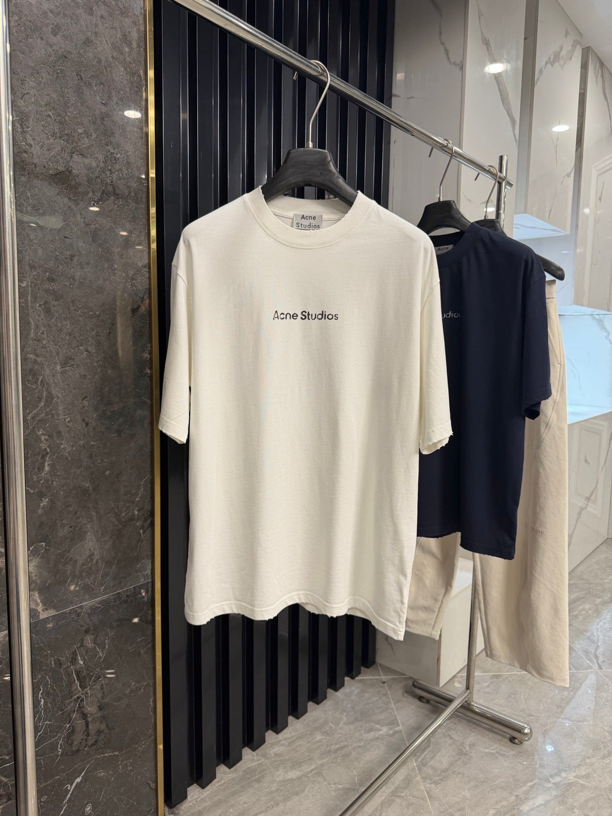 Acne Studios Centered‑Brand‑Script Distressed‑Hem Oversized Crew‑Neck T‑Shirt
