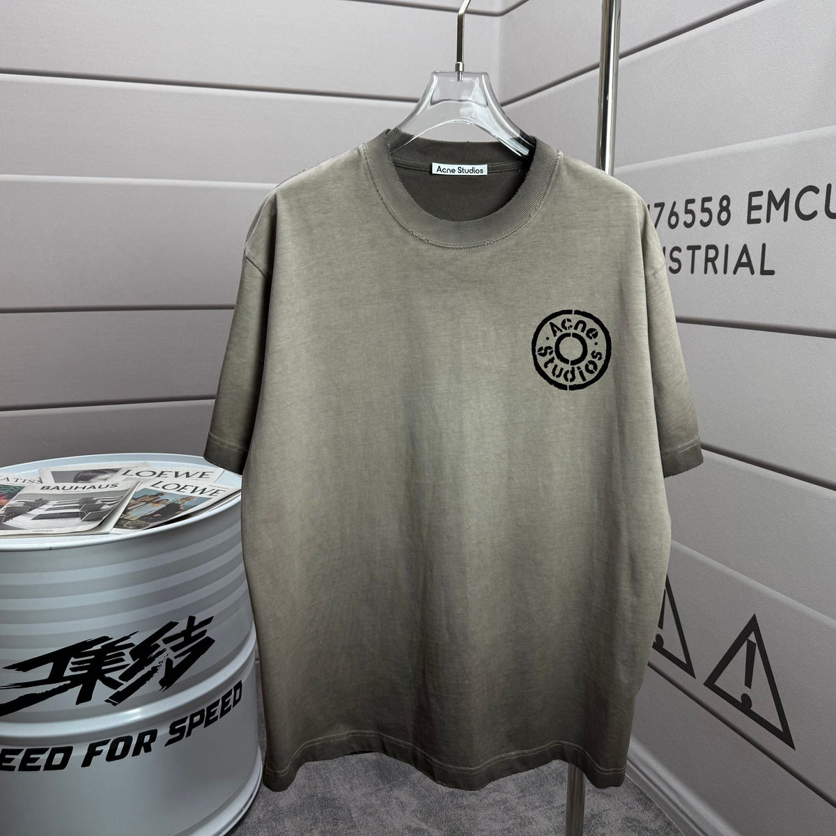 Acne Studios Small Circular Stamp‑Graphic Distressed‑Trim Crew‑Neck Short‑Sleeve T‑Shirt