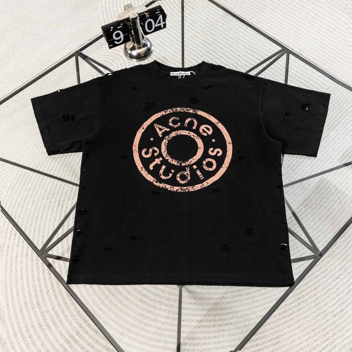 Acne Studios Circular Logo Distressed Crew‑Neck Short‑Sleeve T‑Shirt