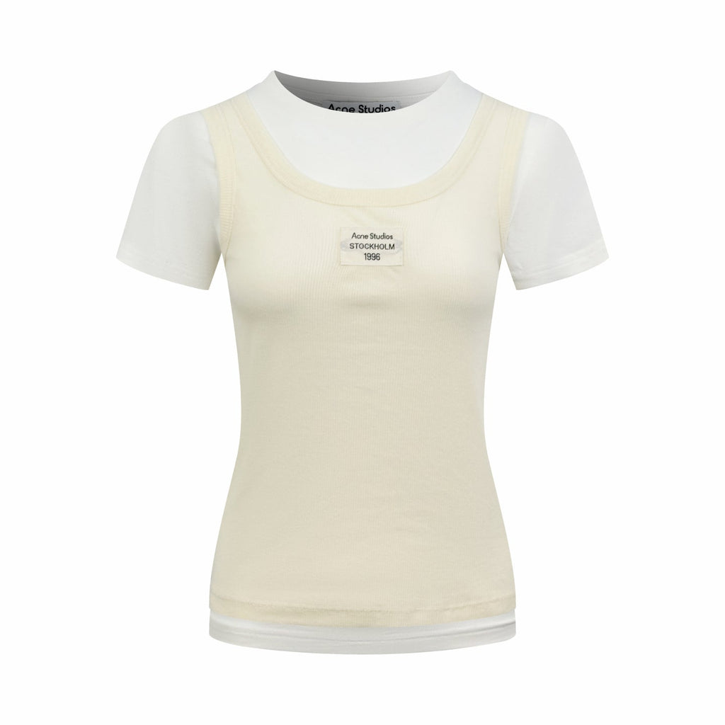 Acne Studios 1996‑Label Mock‑Layered Ribbed Tank Short‑Sleeve Top