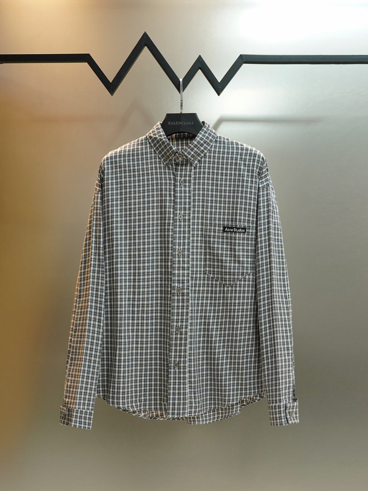 Acne Studios Check Patch‑Pocket Long‑Sleeve Button‑Down Shirt
