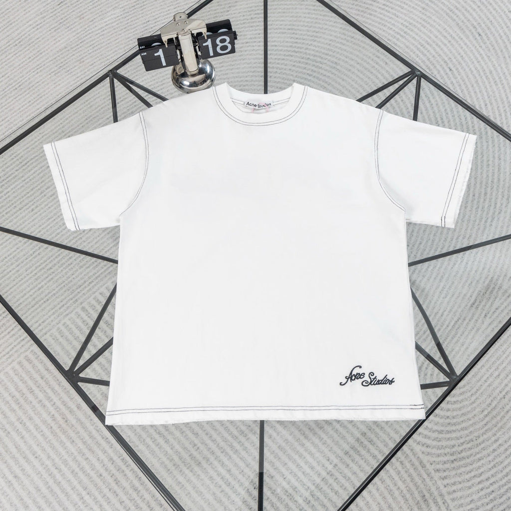 Acne Studios Contrast‑Stitch Script Logo Crew‑Neck Short‑Sleeve T‑Shirt