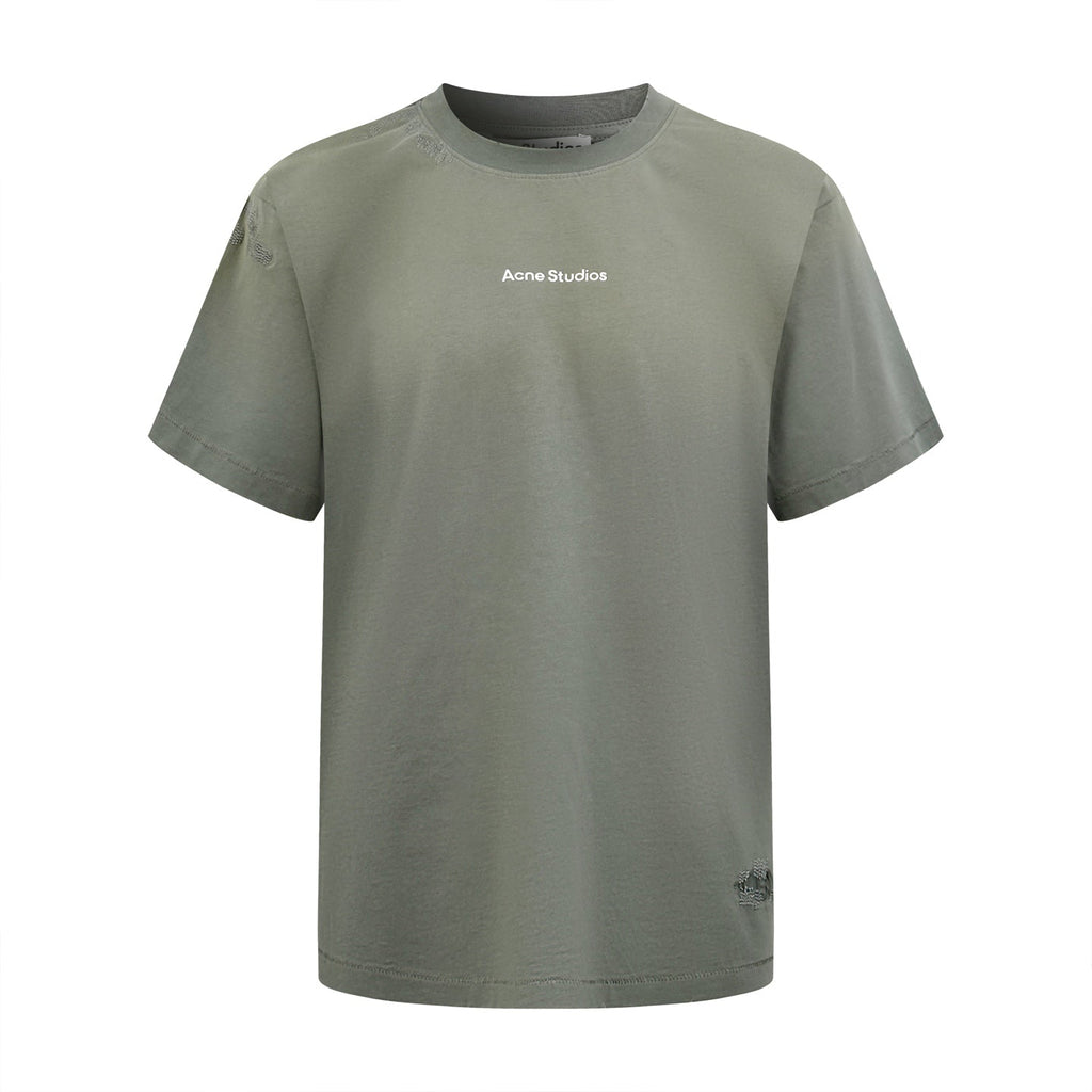 Acne Studios Distressed‑Detail Centered Text‑Logo Crew‑Neck Short‑Sleeve T‑Shirt