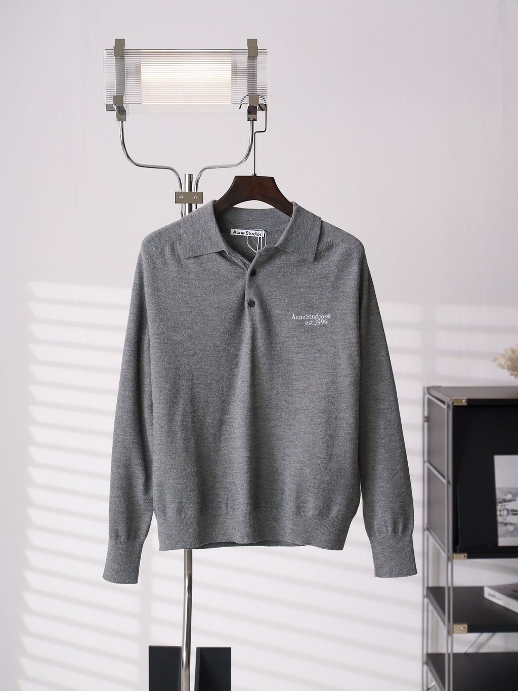 Acne Studios Est.1996 Embroidered Long‑Sleeve Knit Polo Shirt