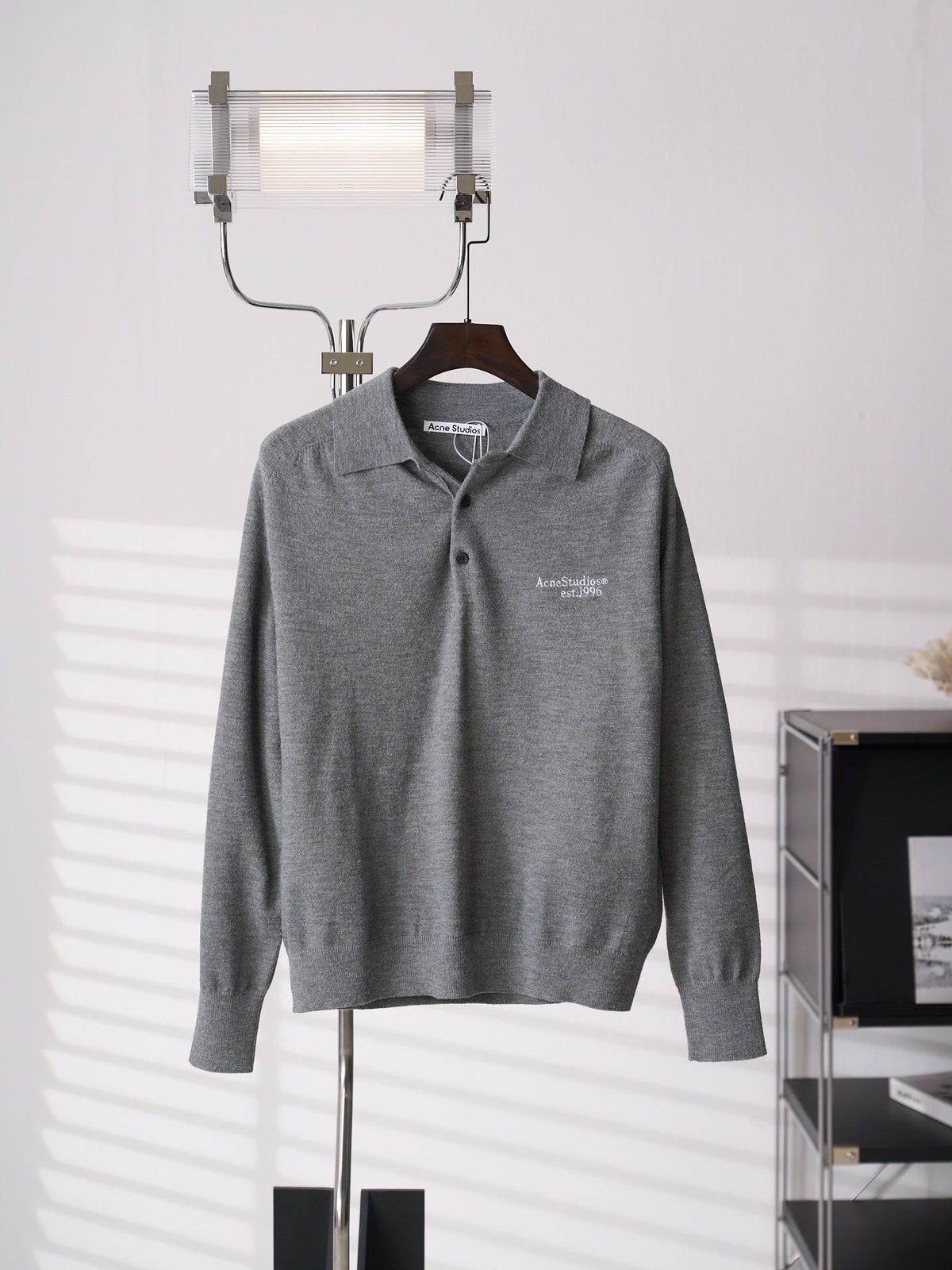 Acne Studios Est.1996 Embroidered Long‑Sleeve Knit Polo Shirt
