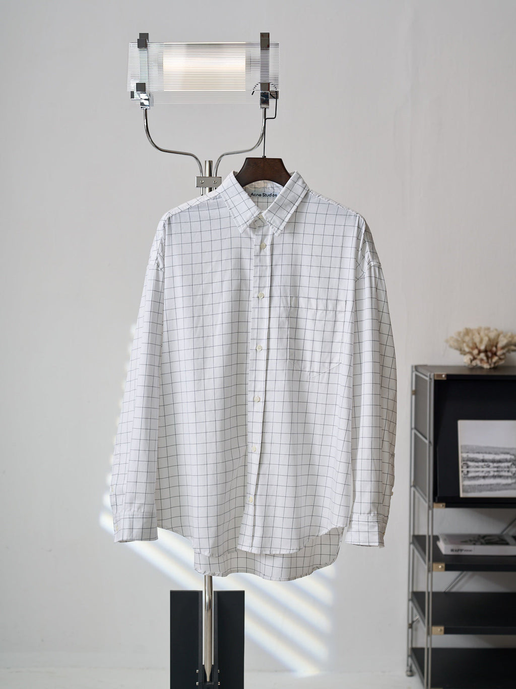 Acne Studios Grid‑Print Oversized Long‑Sleeve Shirt