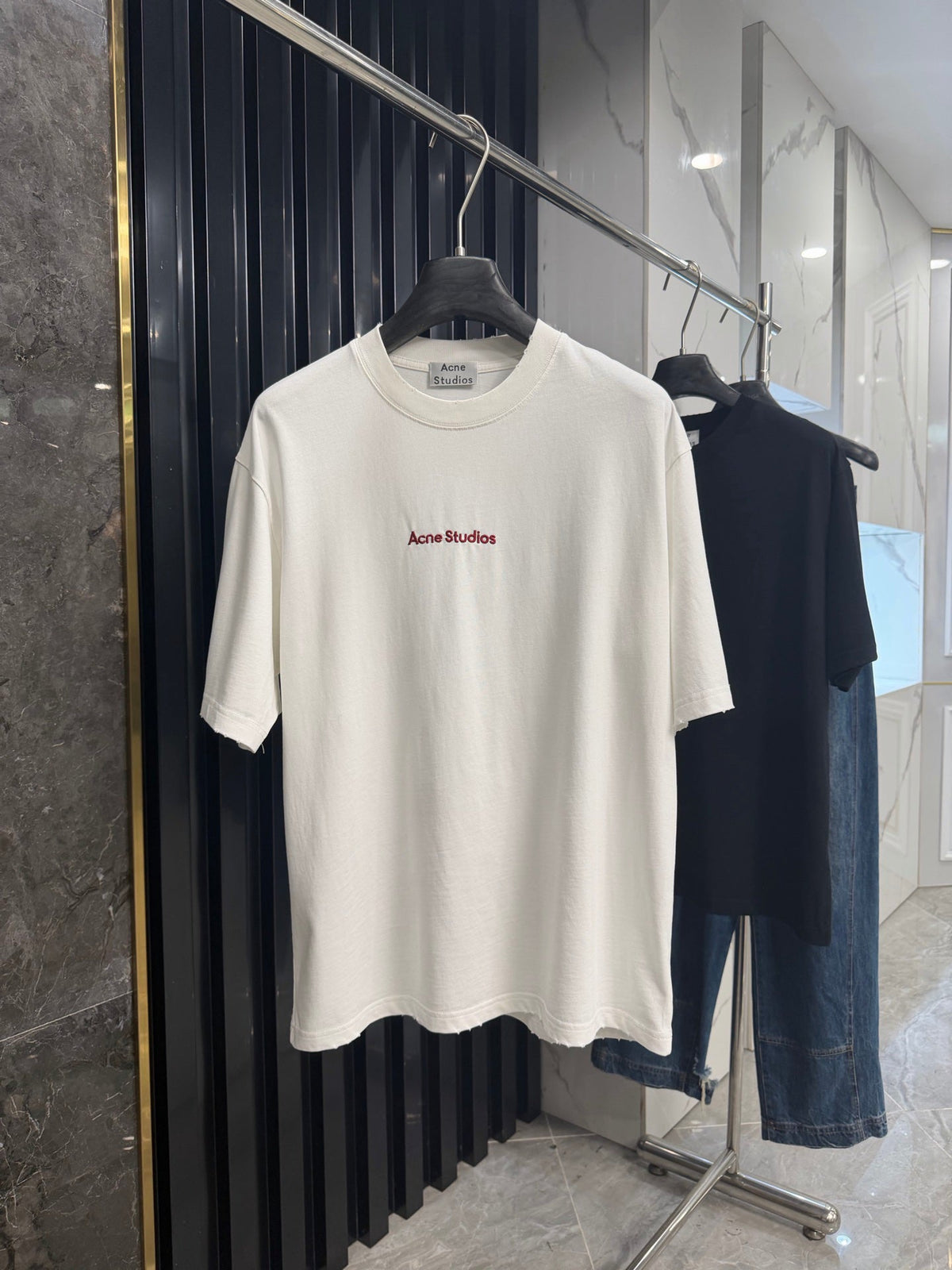 Acne Studios Chest‑Embroidered‑Script Distressed‑Hem Oversized Crew‑Neck T‑Shirt