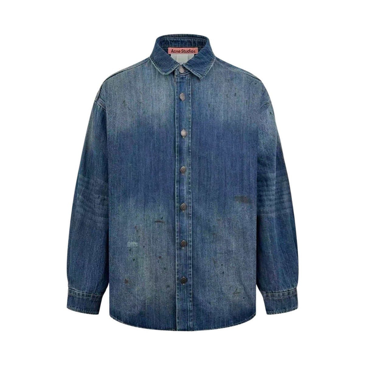 Acne Studios Paint‑Splatter Washed Denim Oversized Long‑Sleeve Shirt‑Jacket