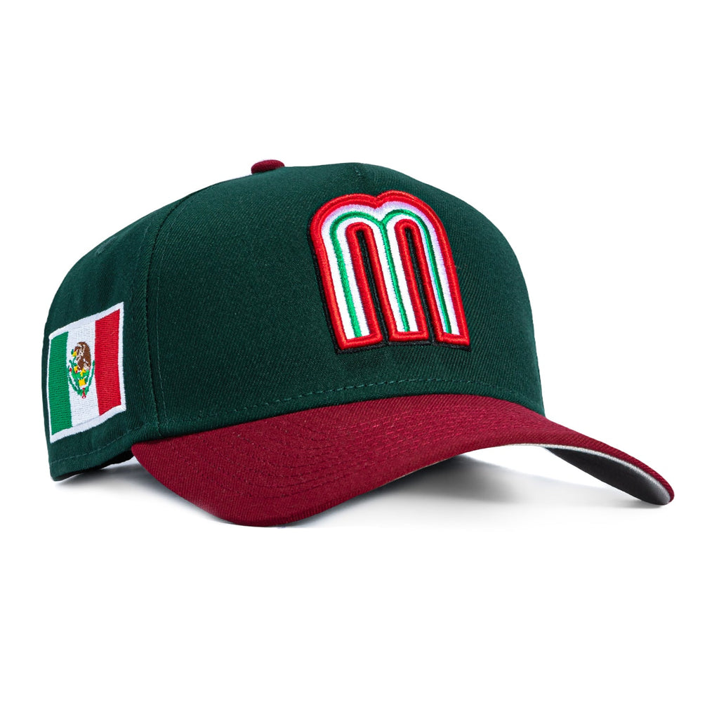 New Era 9Forty A-Frame Mexico World Baseball Classic Mexico Flag Patch Snapback Hat - Green, Cardinal