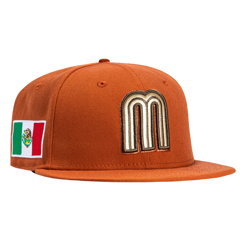 1    New Era 59Fifty Mexico World Baseball Classic Mexico Flag Patch Hat - Burnt Orange, Brown, Metallic Copper
