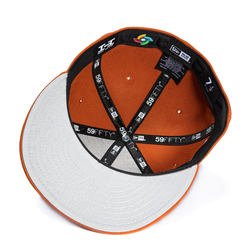 1    New Era 59Fifty Mexico World Baseball Classic Mexico Flag Patch Hat - Burnt Orange, Brown, Metallic Copper