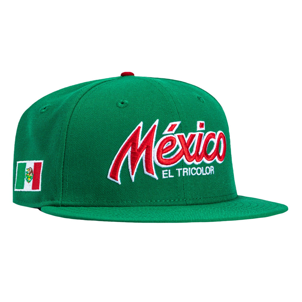 1    New Era 59Fifty Mexico El Tricolor Mexico Flag Patch Script Hat - Kelly Green