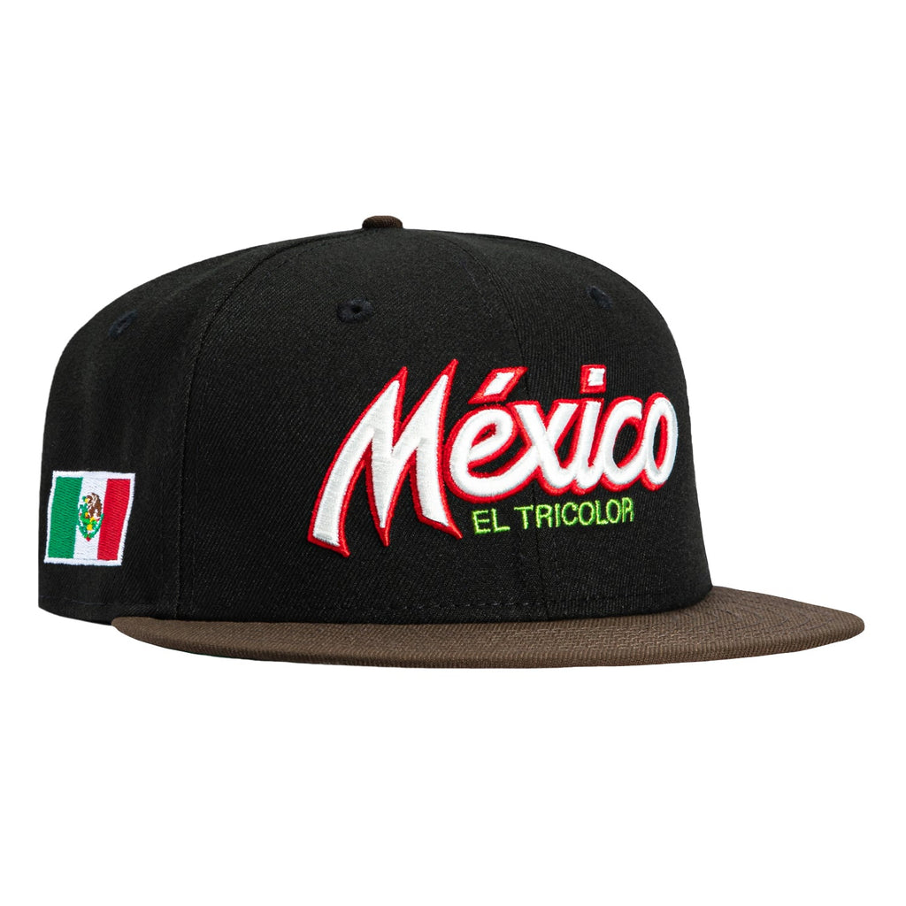 1     New Era 59Fifty Mexico El Tricolor Mexico Flag Patch Script Hat - Black, Brown