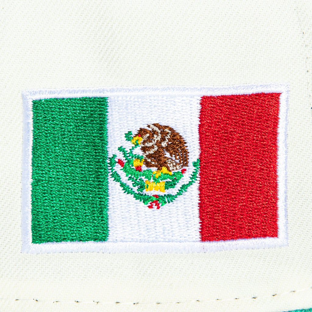 New Era 9Forty A-Frame Mexico World Baseball Classic Mexico Flag Patch Snapback Hat - White, Mint, Metallic Gold
