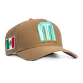 New Era 9Forty A-Frame Mexico World Baseball Classic Mexico Flag Patch Snapback Hat - Khaki, Mint, Metallic Gold