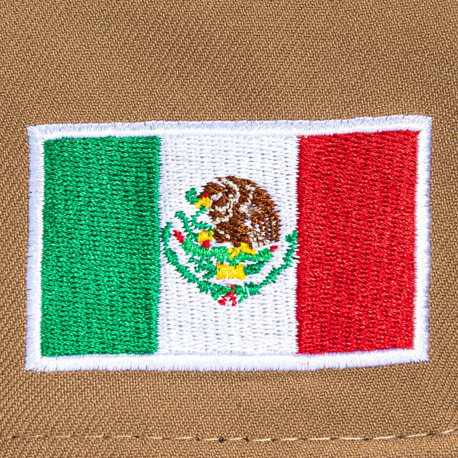 New Era 9Forty A-Frame Mexico World Baseball Classic Mexico Flag Patch Snapback Hat - Khaki, Mint, Metallic Gold