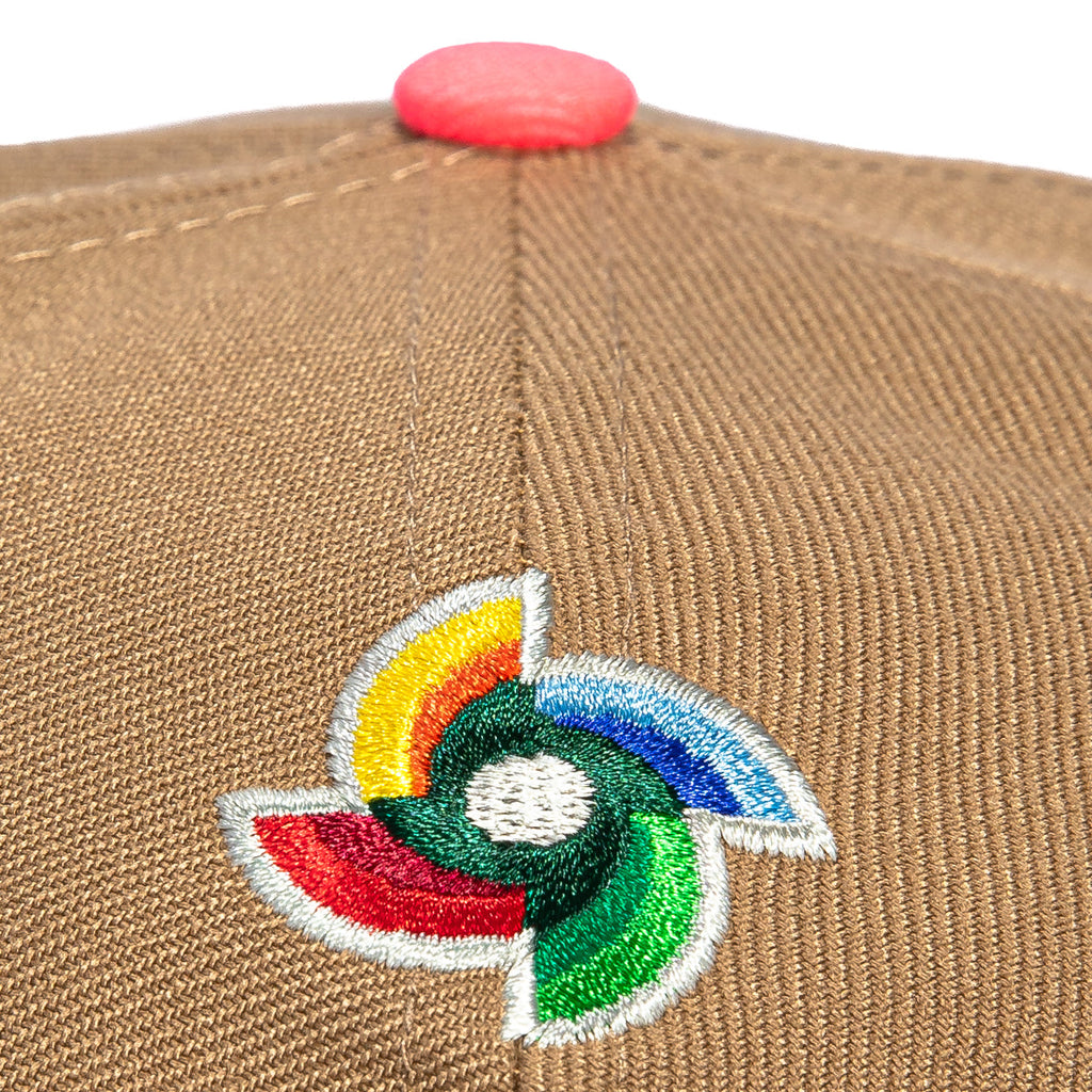 New Era 9Forty A-Frame Mexico World Baseball Classic Mexico Flag Patch Snapback Hat - Khaki, Mint, Metallic Gold