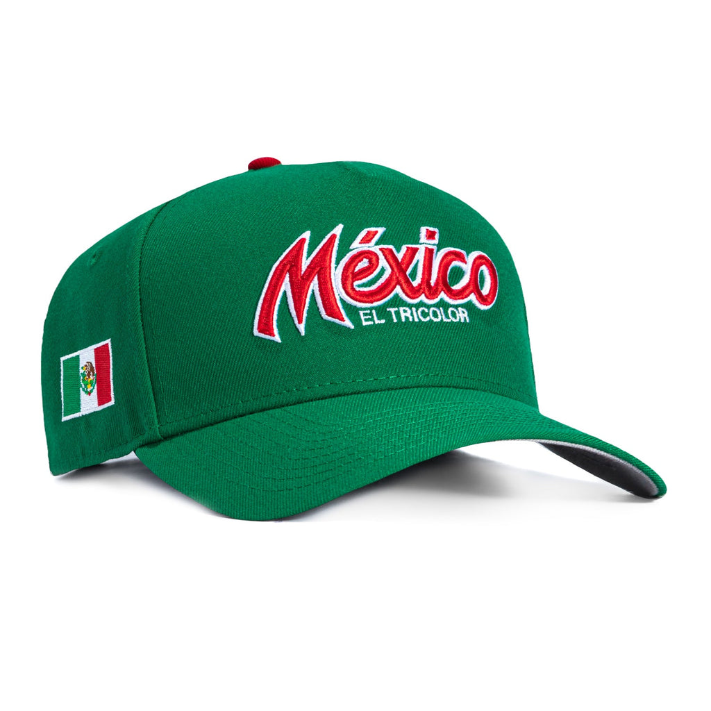 1   New Era 9Forty A-Frame Mexico El Tricolor Mexico Flag Patch Script Snapback Hat - Kelly Green