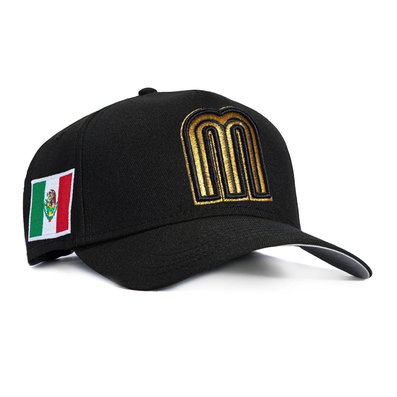 New Era 9Forty A-Frame Mexico World Baseball Classic Mexico Flag Patch Snapback Hat - Black, Metallic Gold