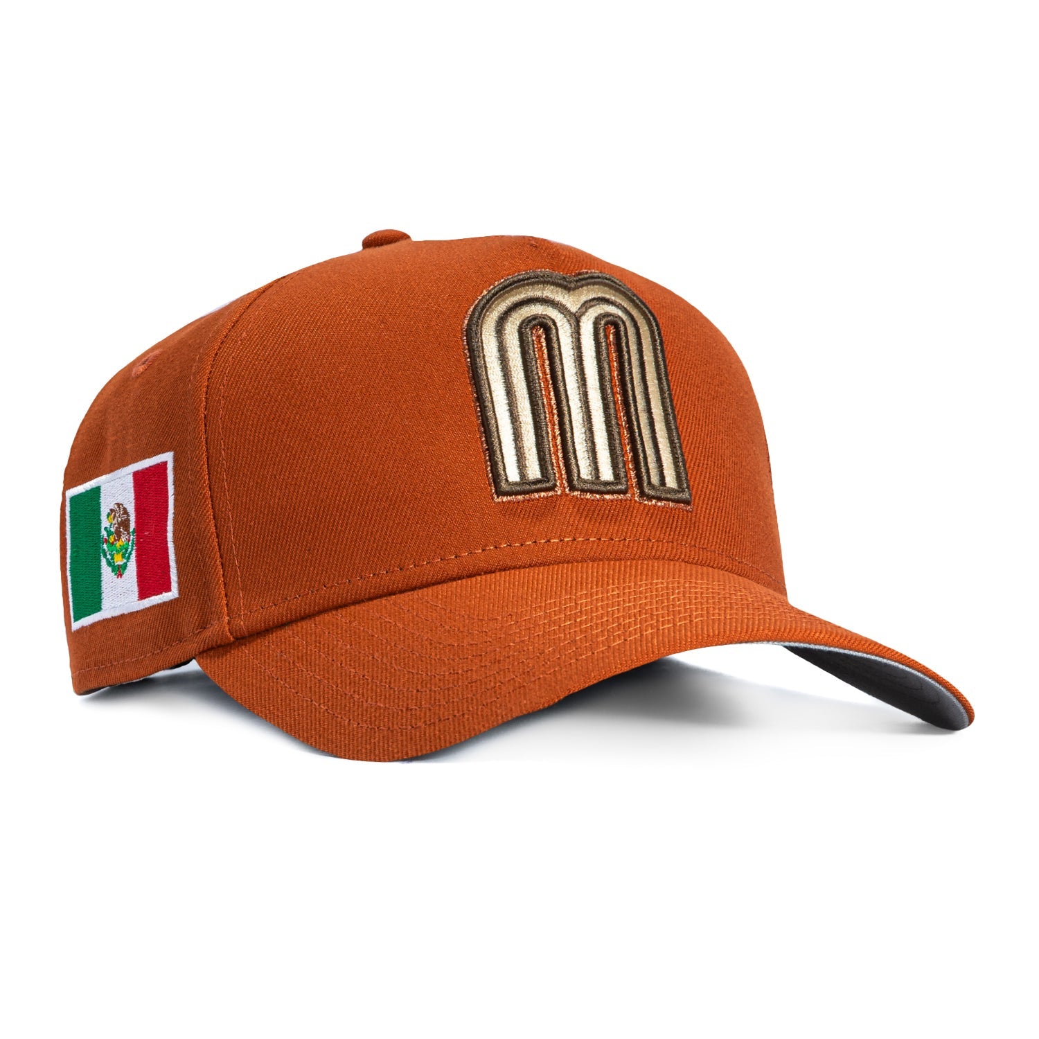 1   New Era 9Forty A-Frame Mexico World Baseball Classic Mexico Flag Patch Snapback Hat - Burnt Orange, Brown, Metallic Copper