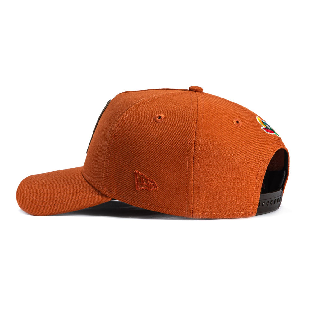 1   New Era 9Forty A-Frame Mexico World Baseball Classic Mexico Flag Patch Snapback Hat - Burnt Orange, Brown, Metallic Copper