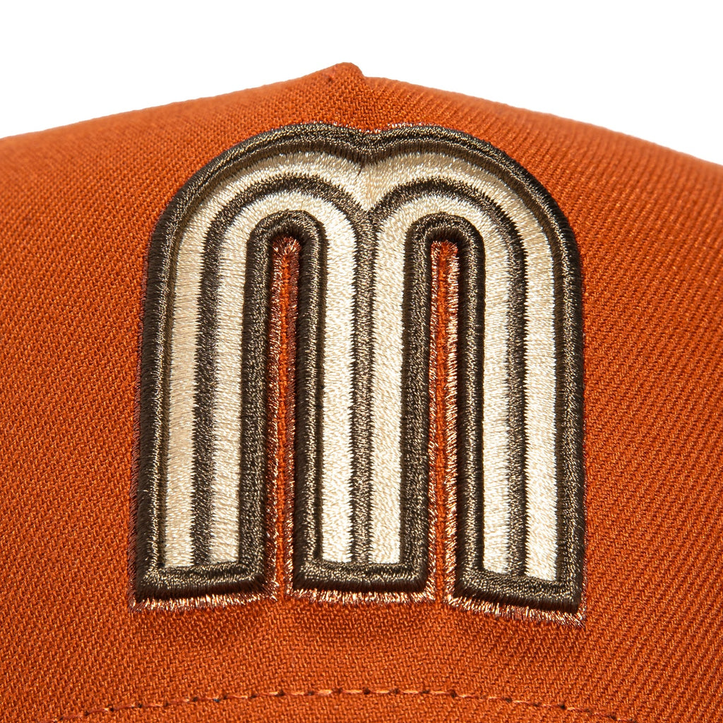 1   New Era 9Forty A-Frame Mexico World Baseball Classic Mexico Flag Patch Snapback Hat - Burnt Orange, Brown, Metallic Copper