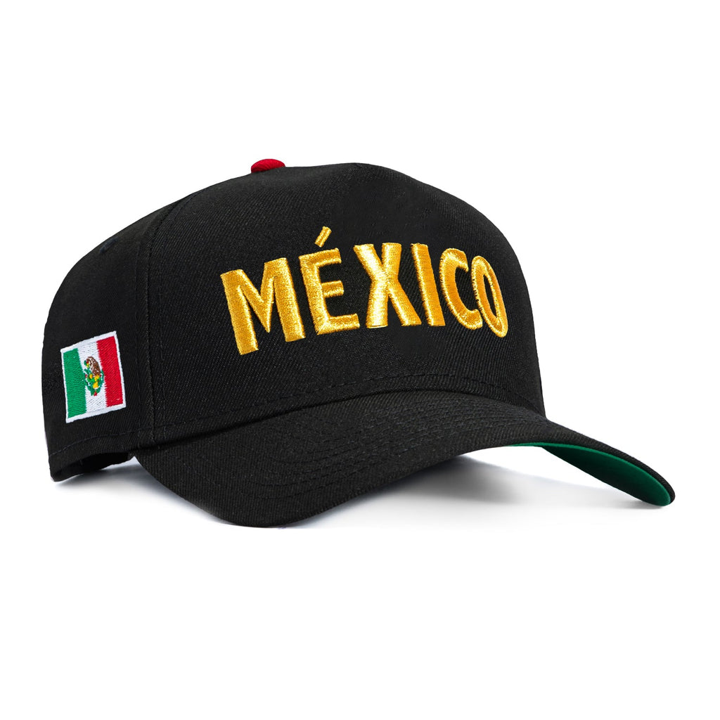 1   New Era 9Forty A-Frame Mexico Mexico Flag Patch Word Snapback Hat - Black, Metallic Gold
