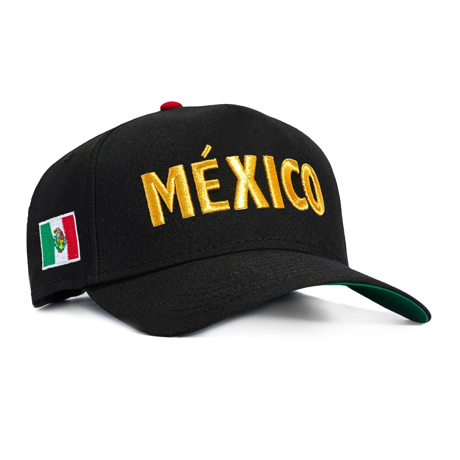 1   New Era 9Forty A-Frame Mexico Mexico Flag Patch Word Snapback Hat - Black, Metallic Gold