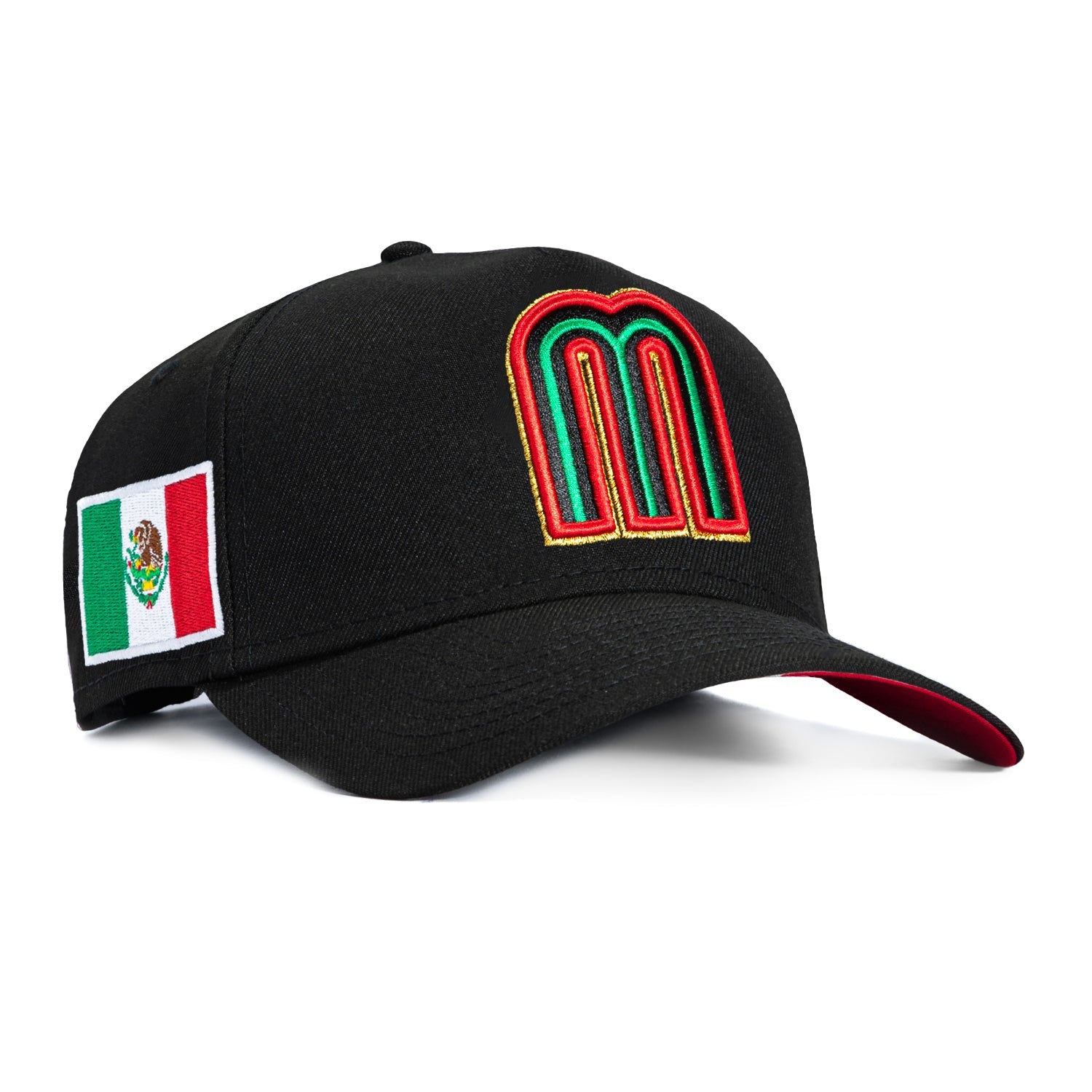 New Era 9Forty A-Frame Mexico World Baseball Classic Mexico Flag Patch Snapback Red UV Hat - Black