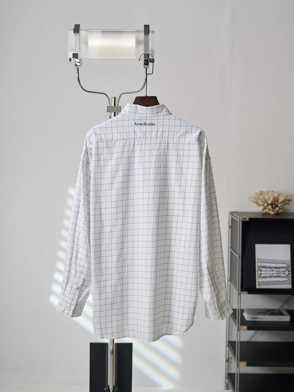 Acne Studios Grid‑Print Oversized Long‑Sleeve Shirt