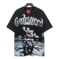 Godspeed Futuristic Sky Women Sci‑Fi Vintage Wash Short‑Sleeve Tee (Washed Black)