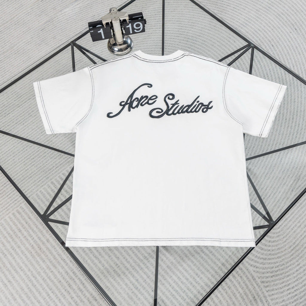 Acne Studios Contrast‑Stitch Script Logo Crew‑Neck Short‑Sleeve T‑Shirt