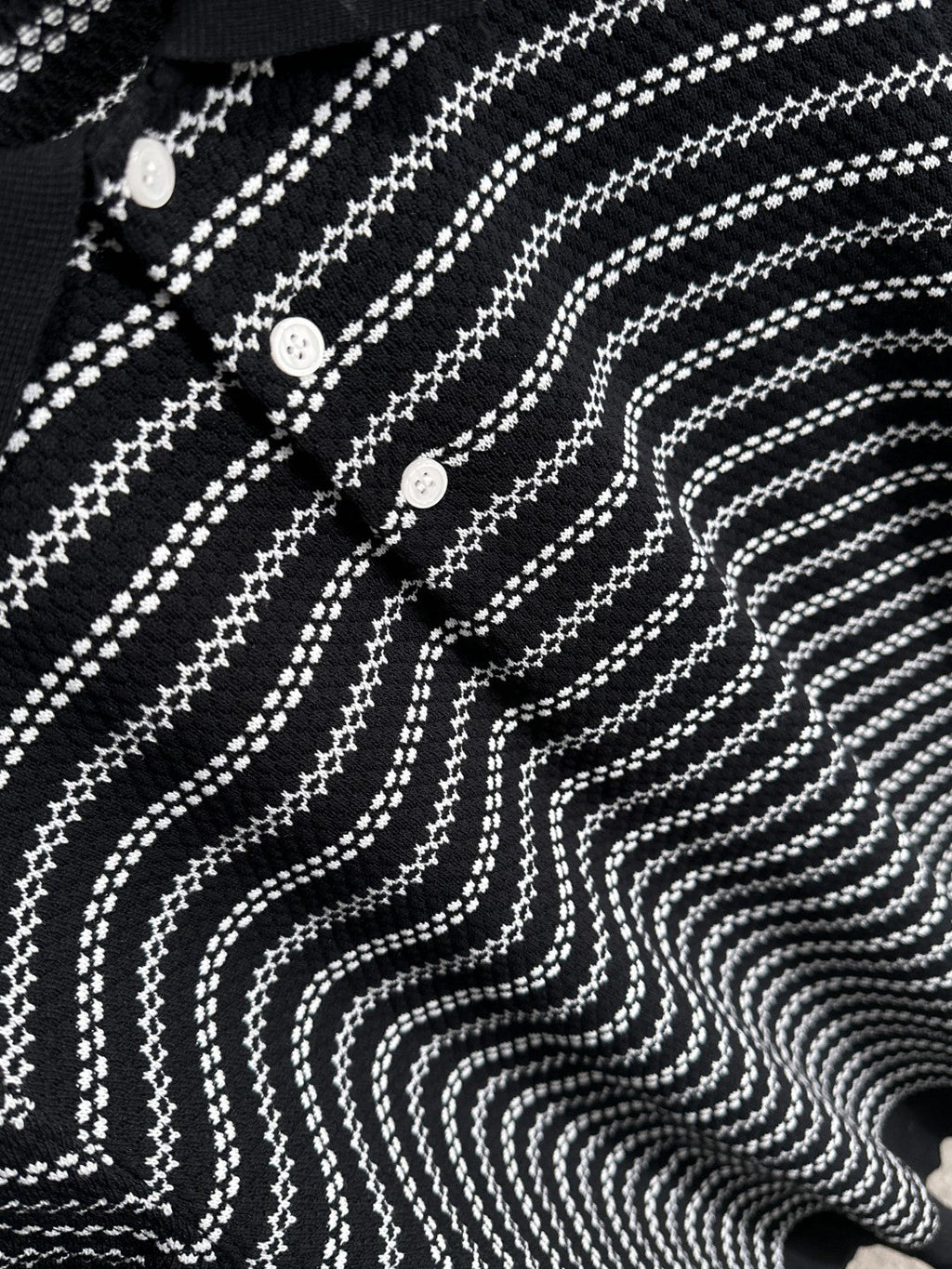 Arc'teryx Jacquard Stripe Knit Polo Shirt with Gold Bird Woven Badge