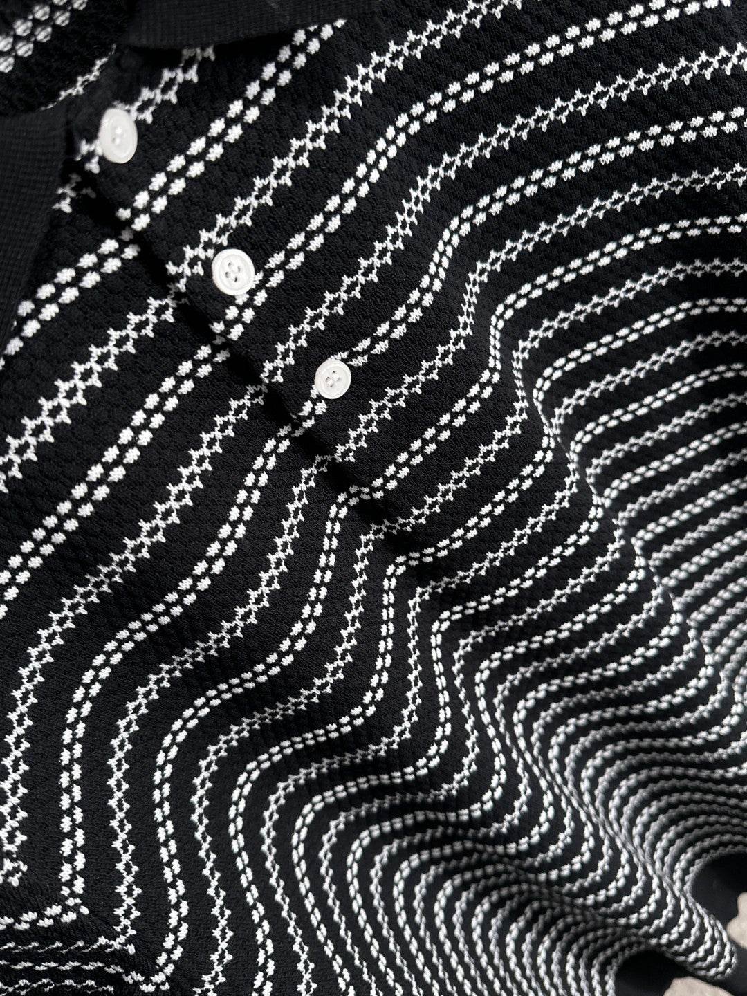Arc'teryx Jacquard Stripe Knit Polo Shirt with Gold Bird Woven Badge