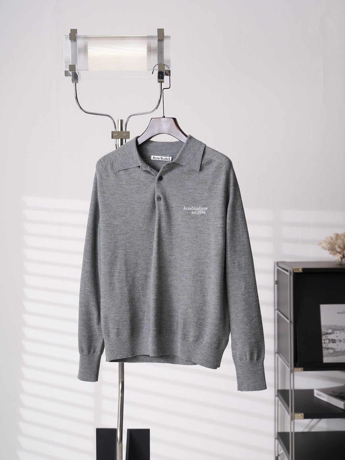 Acne Studios Est.1996 Embroidered Long‑Sleeve Knit Polo Shirt