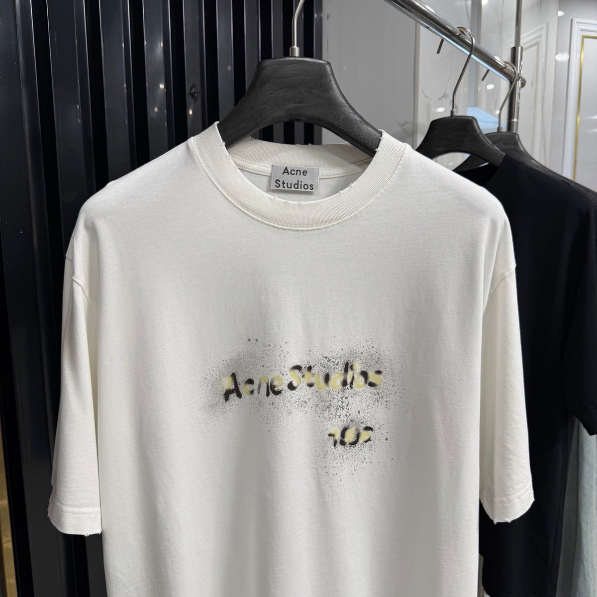 Acne Studios Spray‑Effect Brand‑Script Distressed‑Trim Oversized Crew‑Neck T‑Shirt