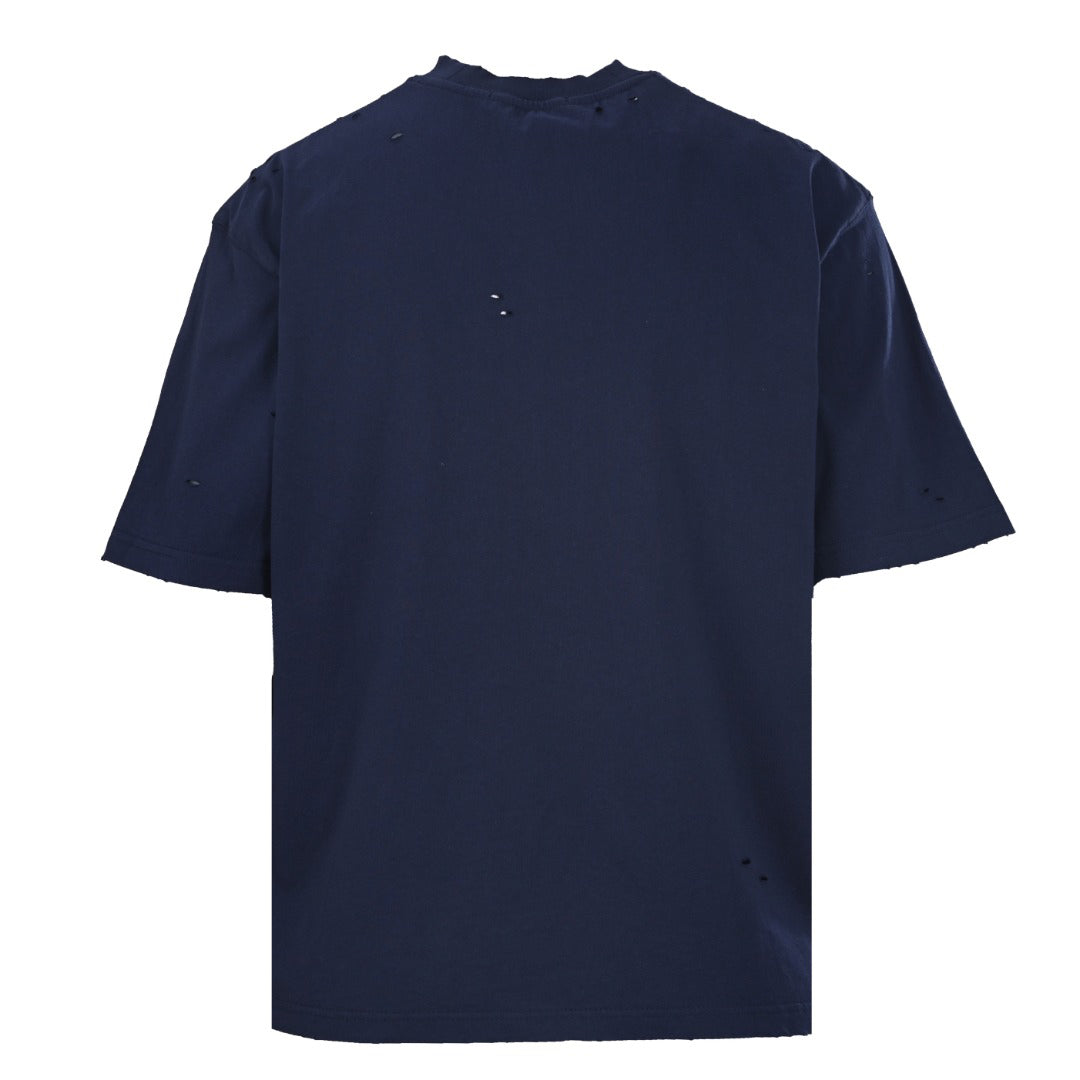 Acne Studios Distressed‑Rip Circular‑Logo Oversized Crew‑Neck T‑Shirt