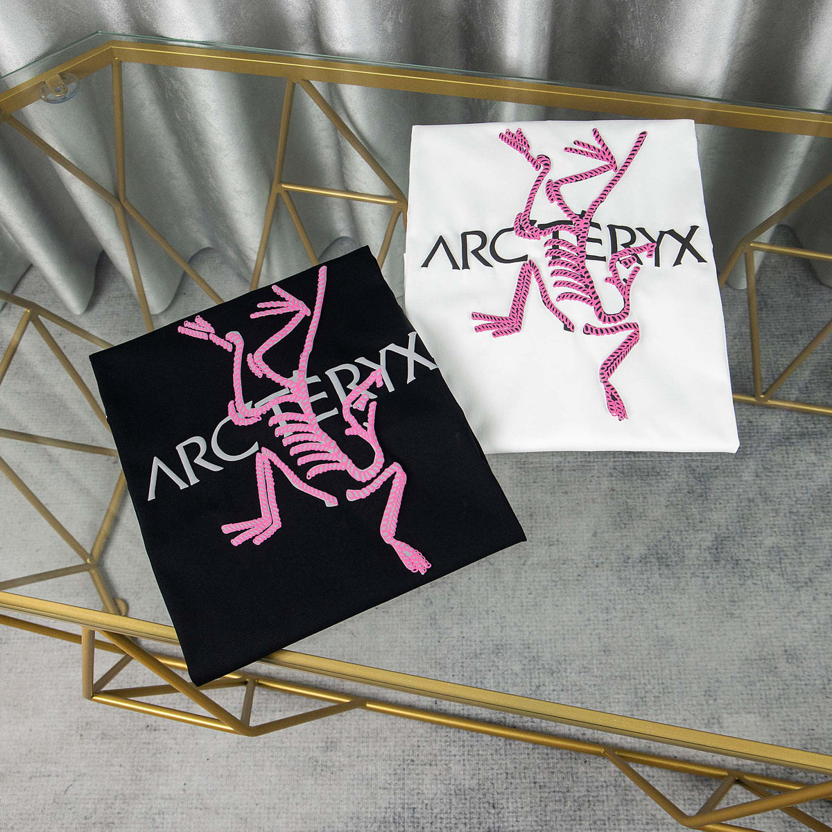 Arc'teryx Pink Chest Wordmark & Back Multi-Label Skeleton Bird Unisex T-Shirt
