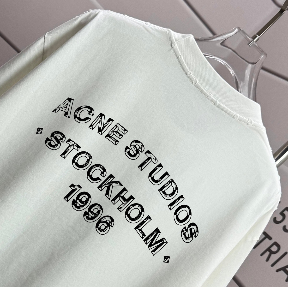 Acne Studios Small Stacked Stockholm‑1996‑Text Distressed‑Trim Crew‑Neck Short‑Sleeve T‑Shirt