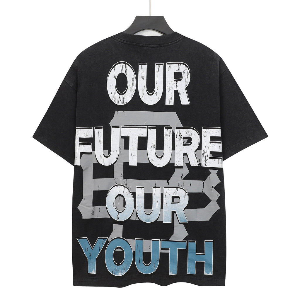Godspeed Futuristic Sky Women Sci‑Fi Vintage Wash Short‑Sleeve Tee (Washed Black)