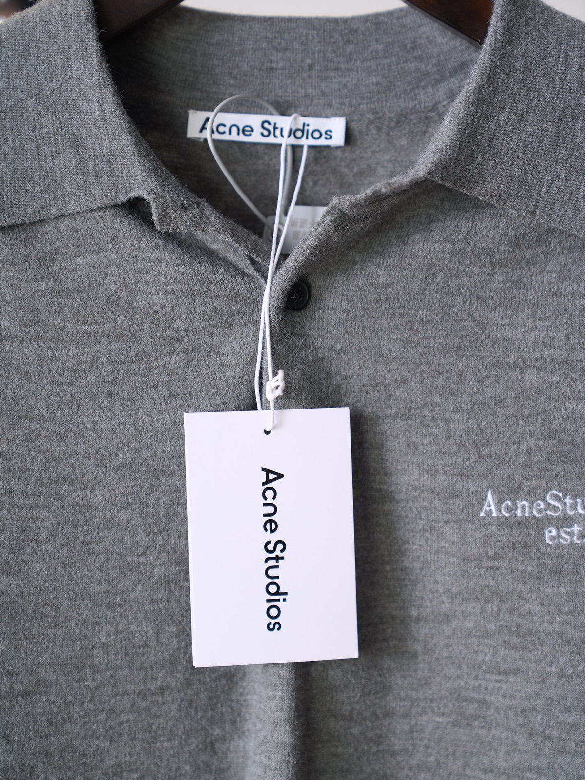Acne Studios Est.1996 Embroidered Long‑Sleeve Knit Polo Shirt