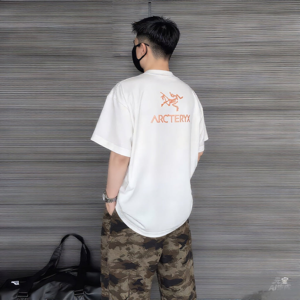 2026 Spring Summer Arc'teryx Washed Distressed T‑Shirt | Flocking Heat‑Press Chest Logo Unisex Tee