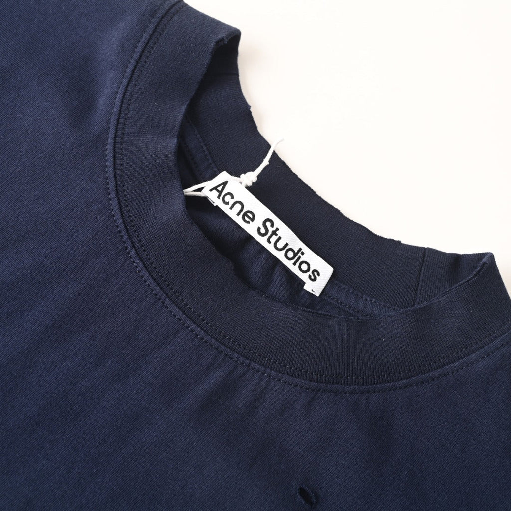 Acne Studios Distressed‑Rip Circular‑Logo Oversized Crew‑Neck T‑Shirt