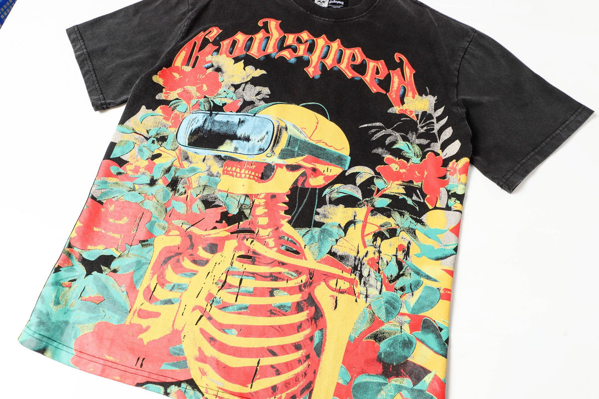 Godspeed VR Flower Skeleton Short‑Sleeve T‑Shirt (Black)