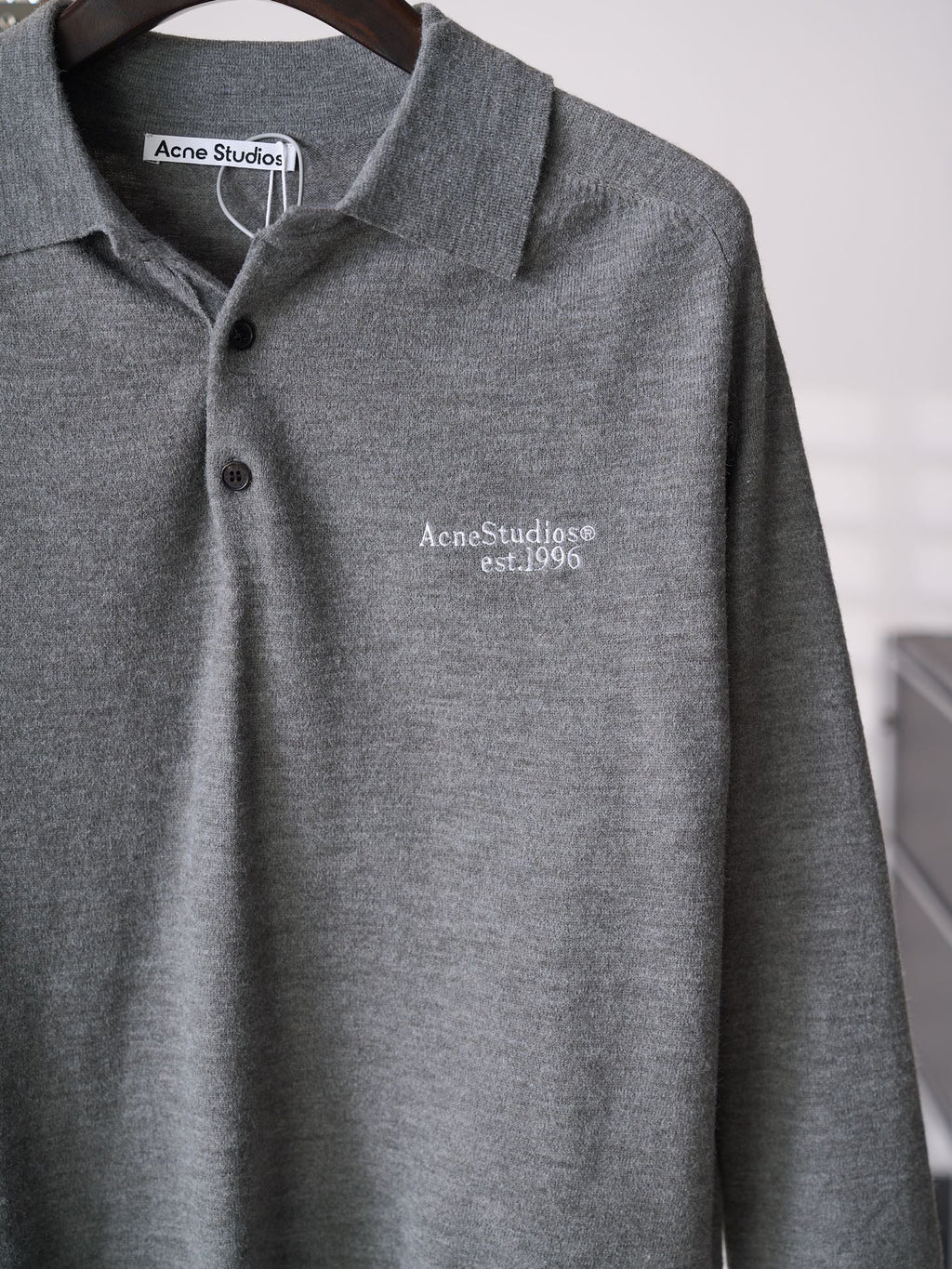 Acne Studios Est.1996 Embroidered Long‑Sleeve Knit Polo Shirt